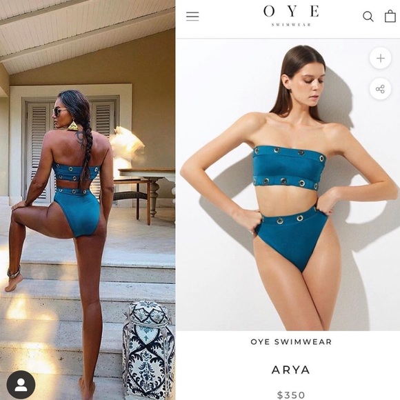 Oye Swimwear Arya Grommet Bandeau Bikini in Teal - Picture 7 of 15